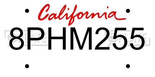 8PHM255 California License Plate