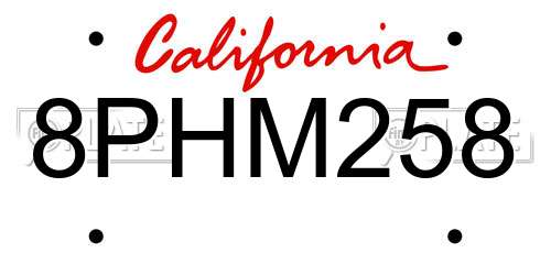 8PHM258 California License Plate