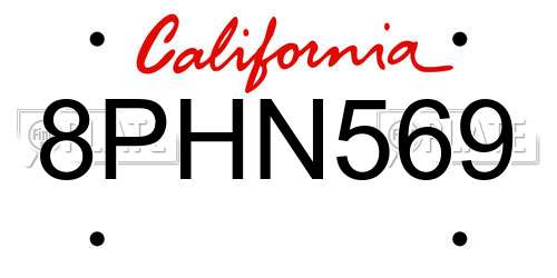 8PHN569 California License Plate