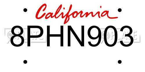 8PHN903 California License Plate