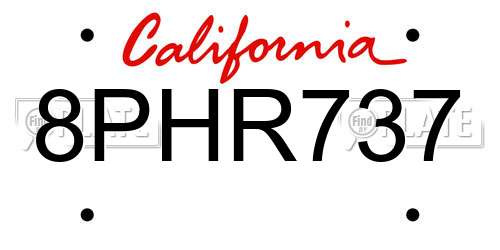 8PHR737 California License Plate