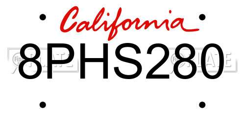 8PHS280 California License Plate