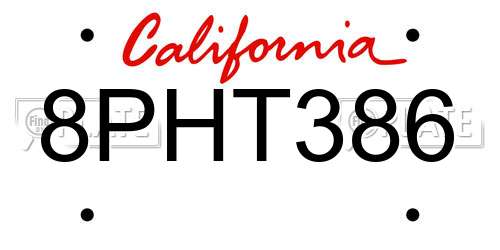8PHT386 California License Plate