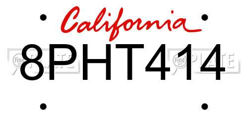 8PHT414 California License Plate