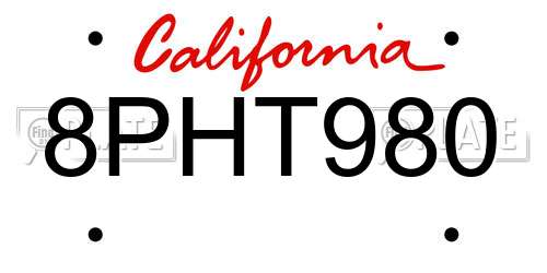 8PHT980 California License Plate