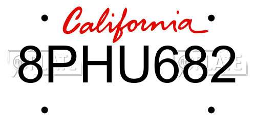 8PHU682 California License Plate