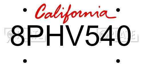 8PHV540 California License Plate