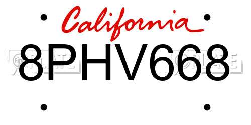 8PHV668 California License Plate