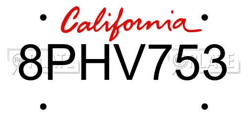 8PHV753 California License Plate