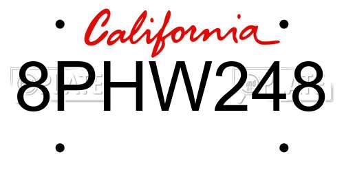 8PHW248 California License Plate