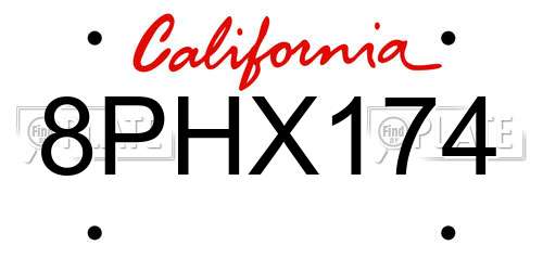 8PHX174 California License Plate