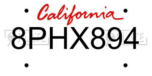 8PHX894 California License Plate