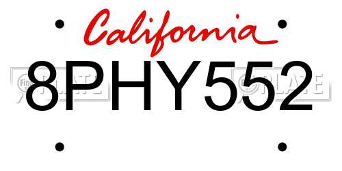 8PHY552 California License Plate