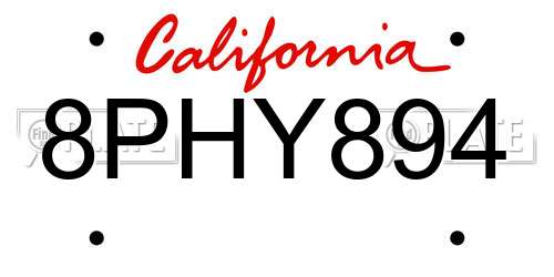 8PHY894 California License Plate