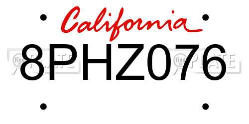 8PHZ076 California License Plate