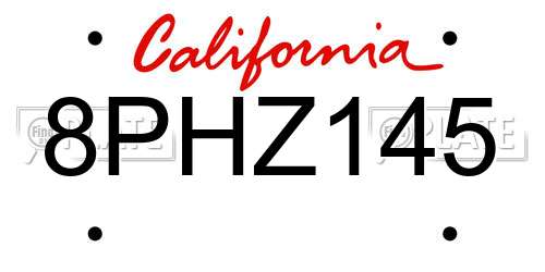 8PHZ145 California License Plate