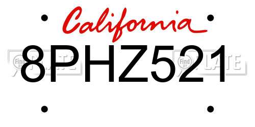 8PHZ521 California License Plate