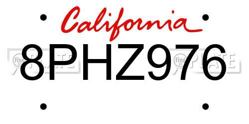 8PHZ976 California License Plate