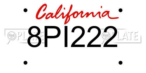 8PI222 California License Plate