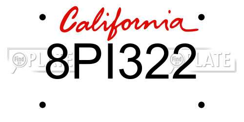 8PI322 California License Plate