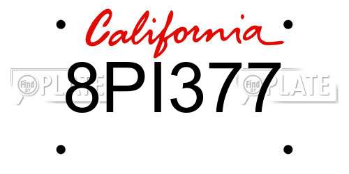 8PI377 California License Plate