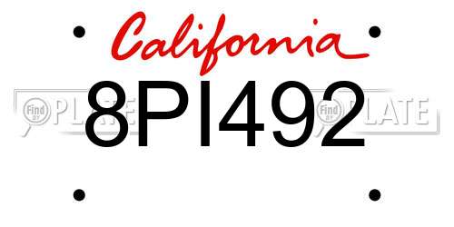 8PI492 California License Plate