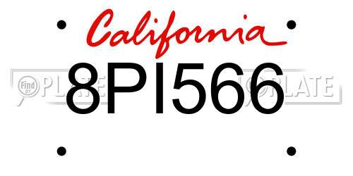 8PI566 California License Plate
