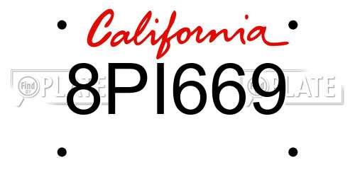 8PI669 California License Plate