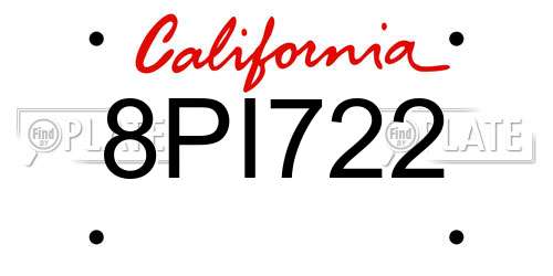 8PI722 California License Plate