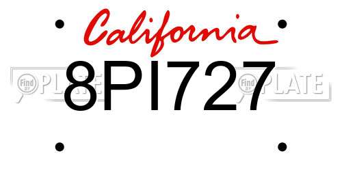 8PI727 California License Plate