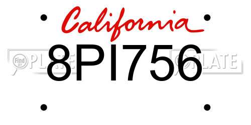 8PI756 California License Plate