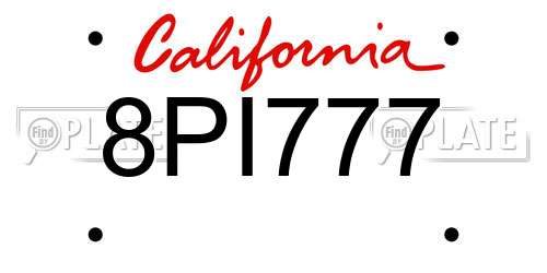 8PI777 California License Plate