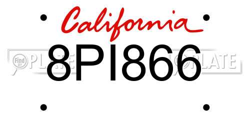 8PI866 California License Plate