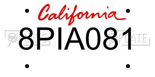 8PIA081 California License Plate