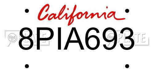 8PIA693 California License Plate