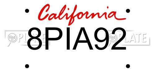 8PIA92 California License Plate