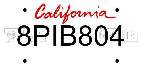 8PIB804 California License Plate