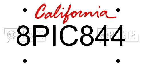 8PIC844 California License Plate