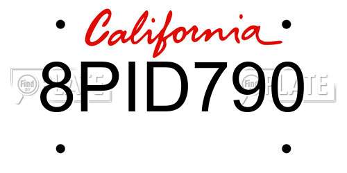 8PID790 California License Plate