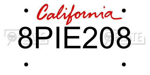 8PIE208 California License Plate