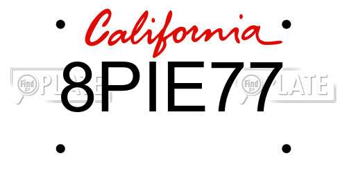 8PIE77 California License Plate