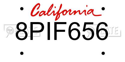 8PIF656 California License Plate