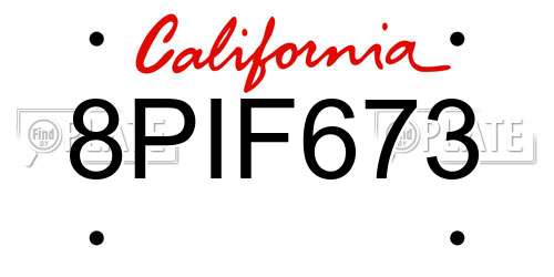 8PIF673 California License Plate