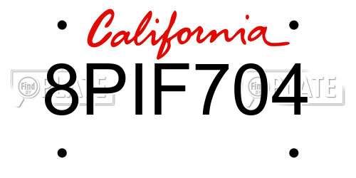 8PIF704 California License Plate