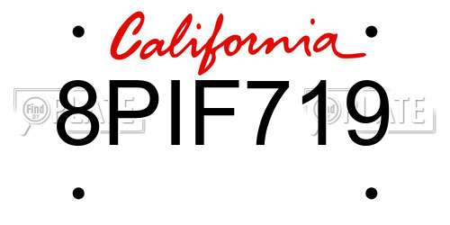 8PIF719 California License Plate