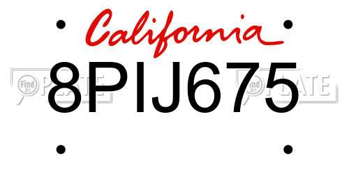 8PIJ675 California License Plate