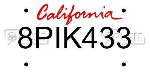 8PIK433 California License Plate