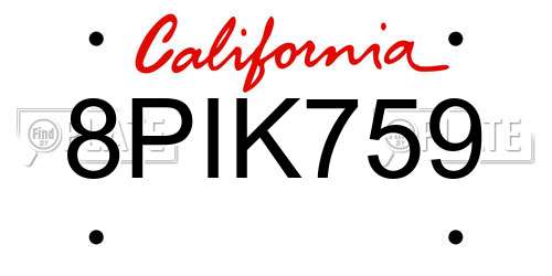 8PIK759 California License Plate