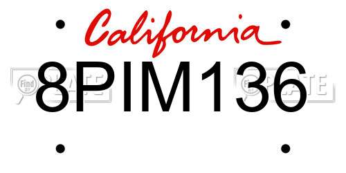 8PIM136 California License Plate