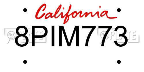 8PIM773 California License Plate